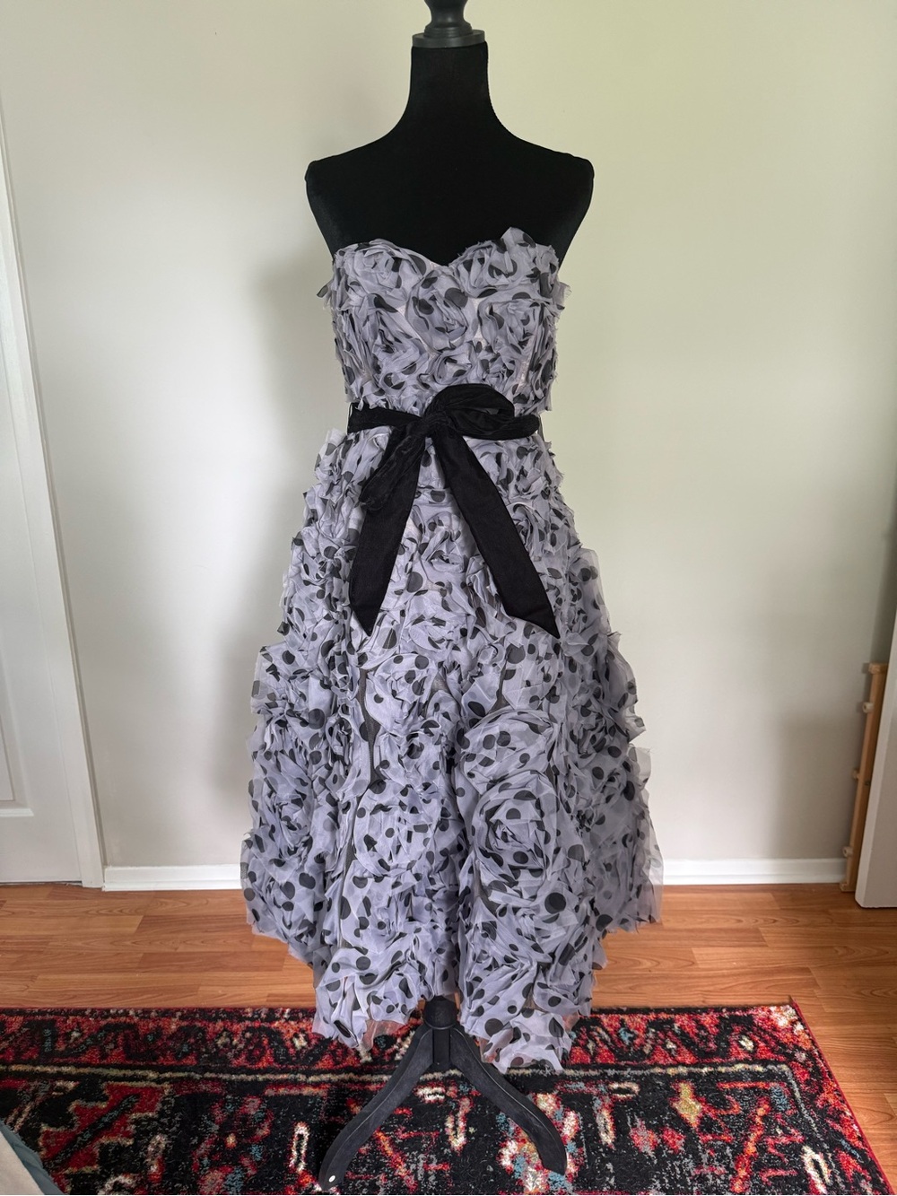Anthropologie Lavender and Black Strapless Rosette Wedding Dress